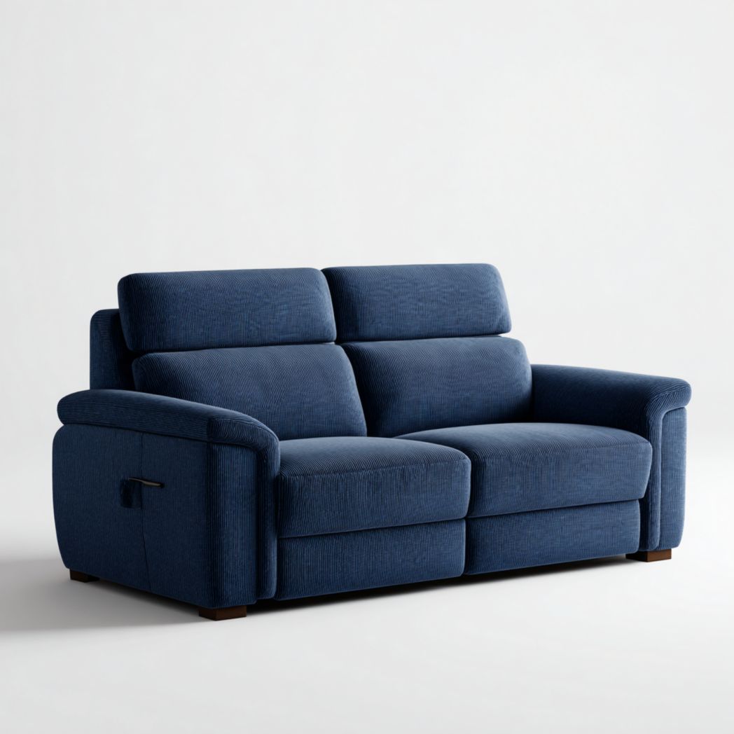 Canapé 2 places inclinable en tissu bleu avec appuie-tête réglable
